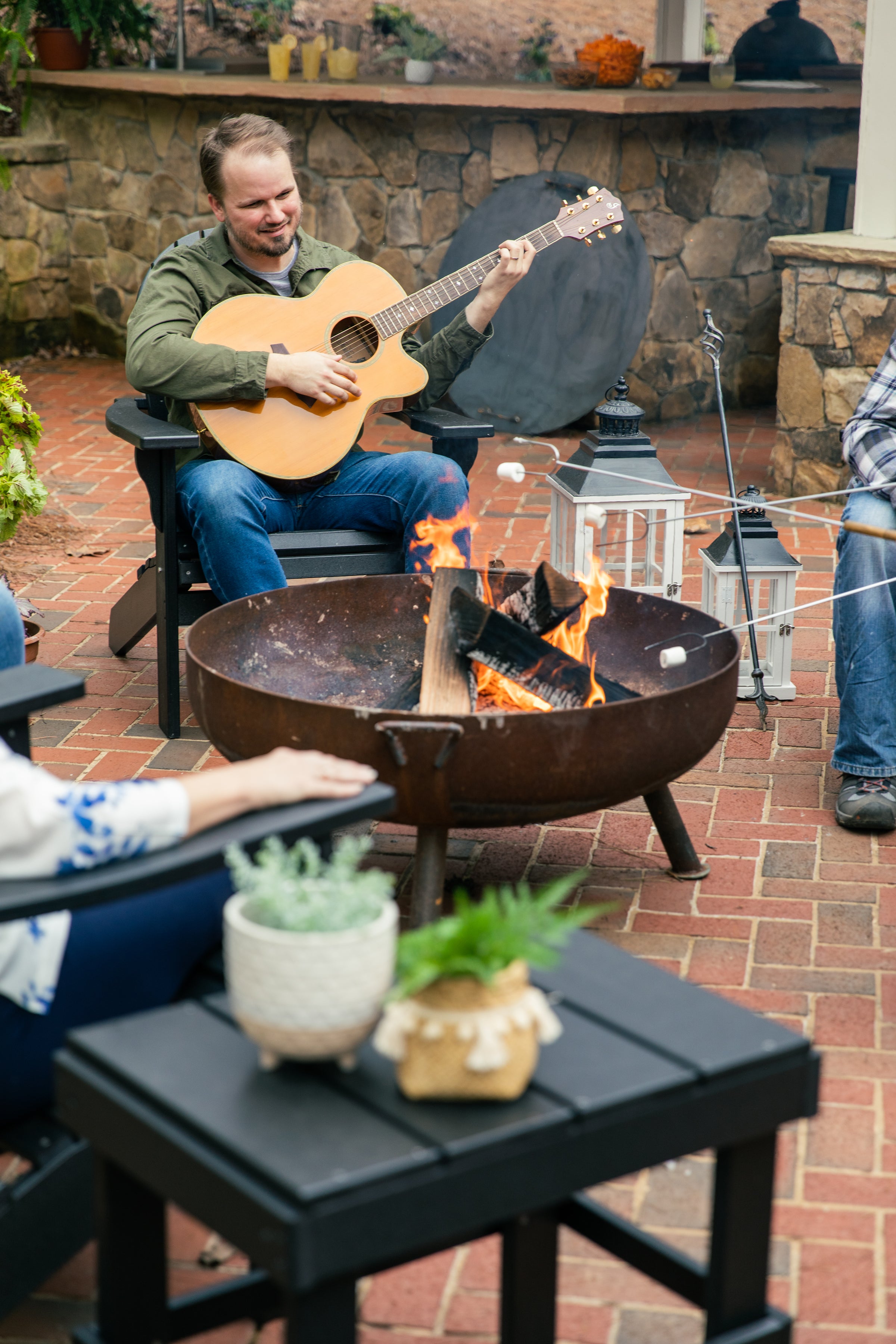 fire pit and adirondack
