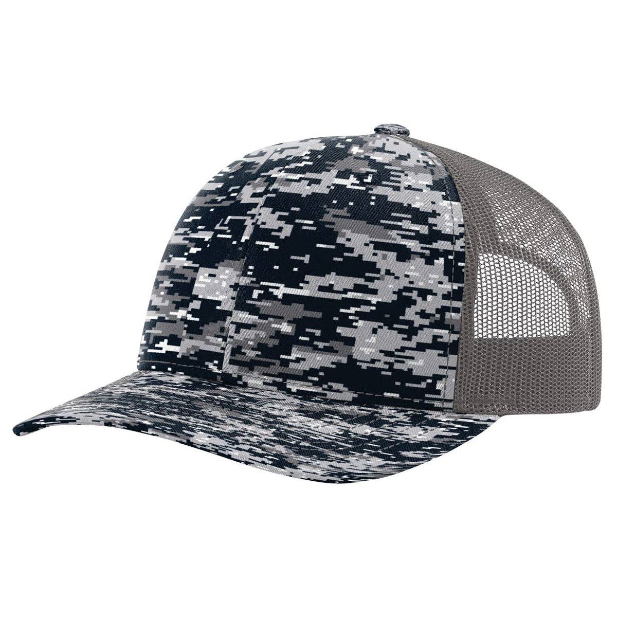 Richardson 112P Printed Trucker Hat Snapback Cap: Army Green Camo/Black