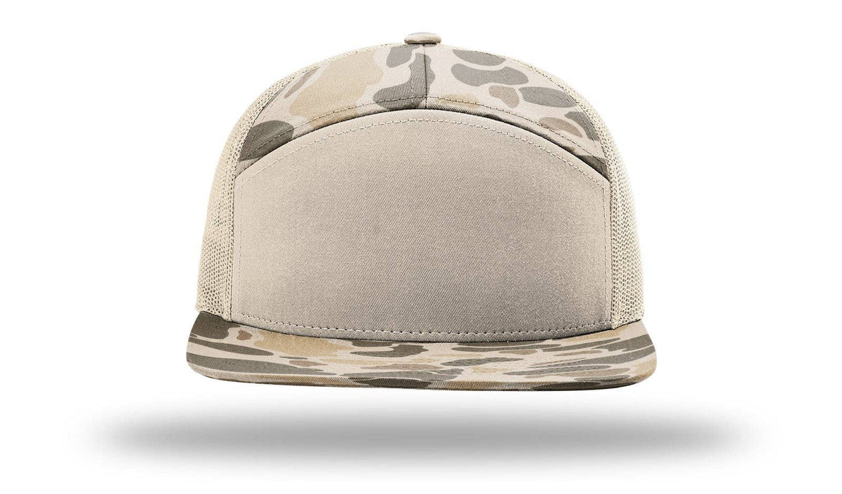 Richardson 168P Printed 7 Panel Trucker Hat: Realtree Advantage/Khaki