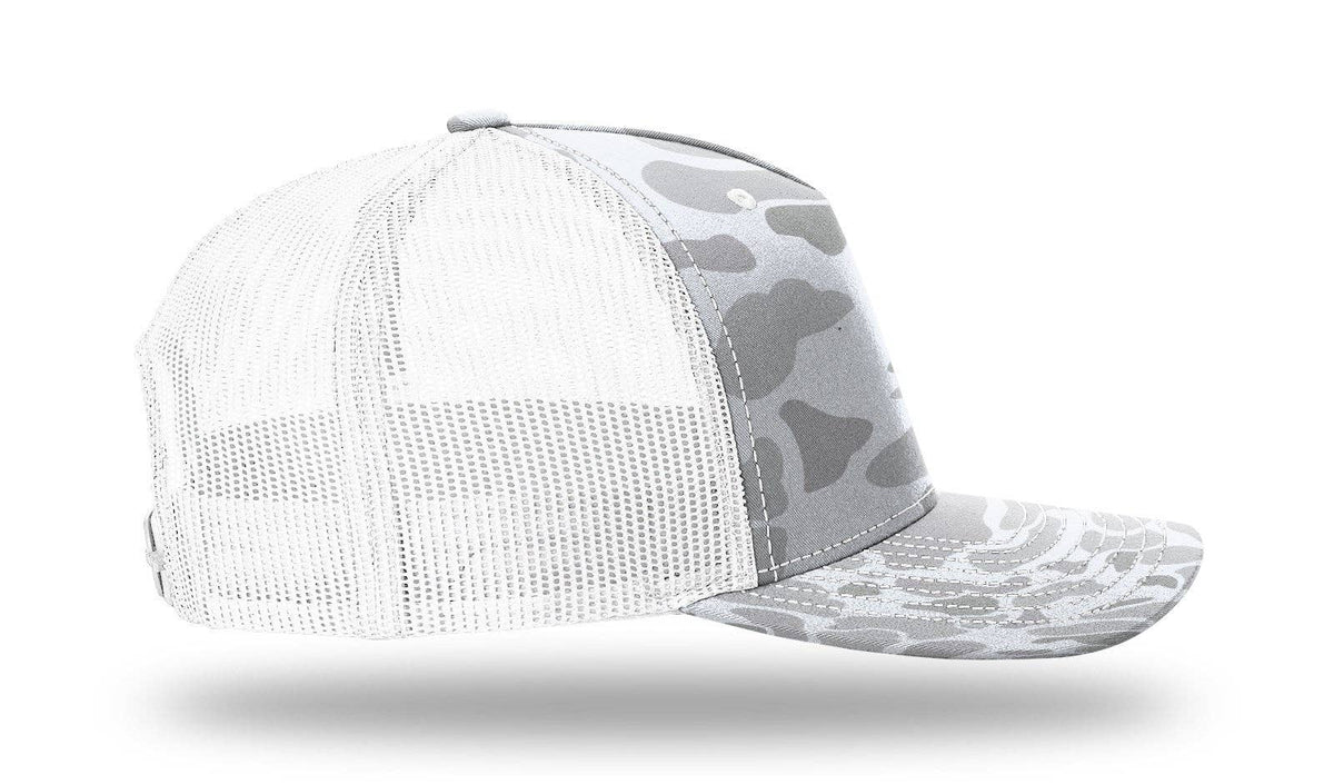 Richardson 112PFP Printed Five Panel Trucker Cap New Colors for 2025: Harvest Duck Camo/Light Tan