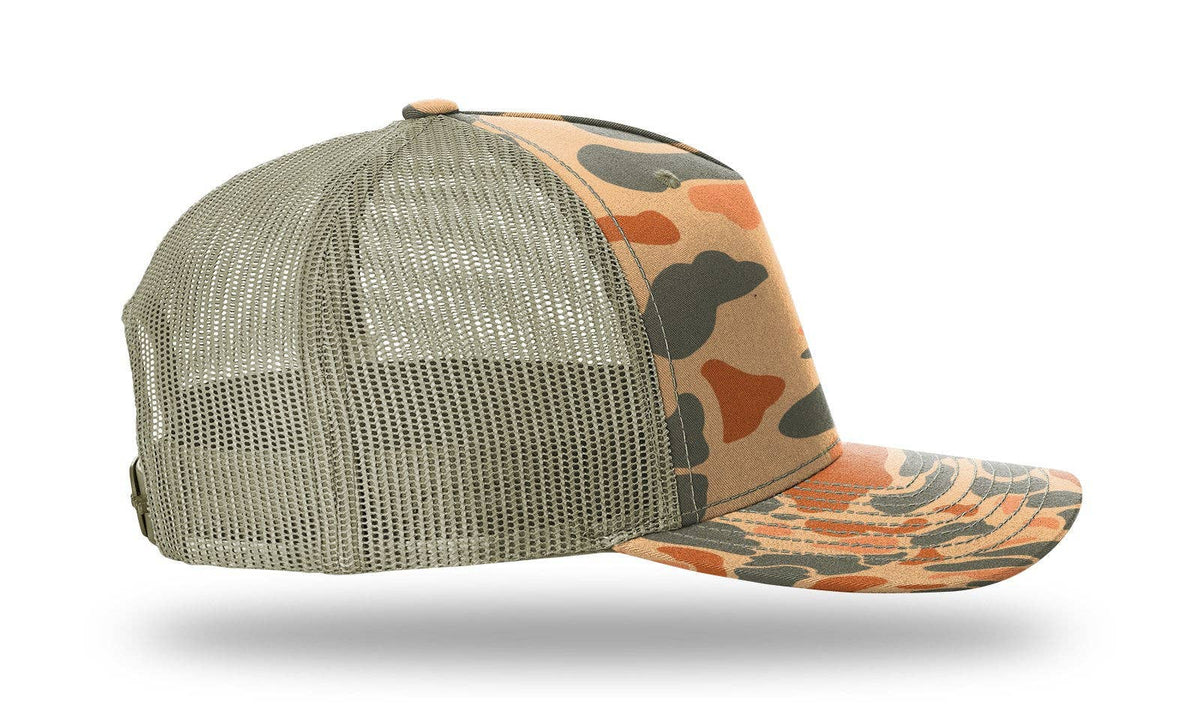 Richardson 112PFP Printed Five Panel Trucker Cap New Colors for 2025: Harvest Duck Camo/Light Tan