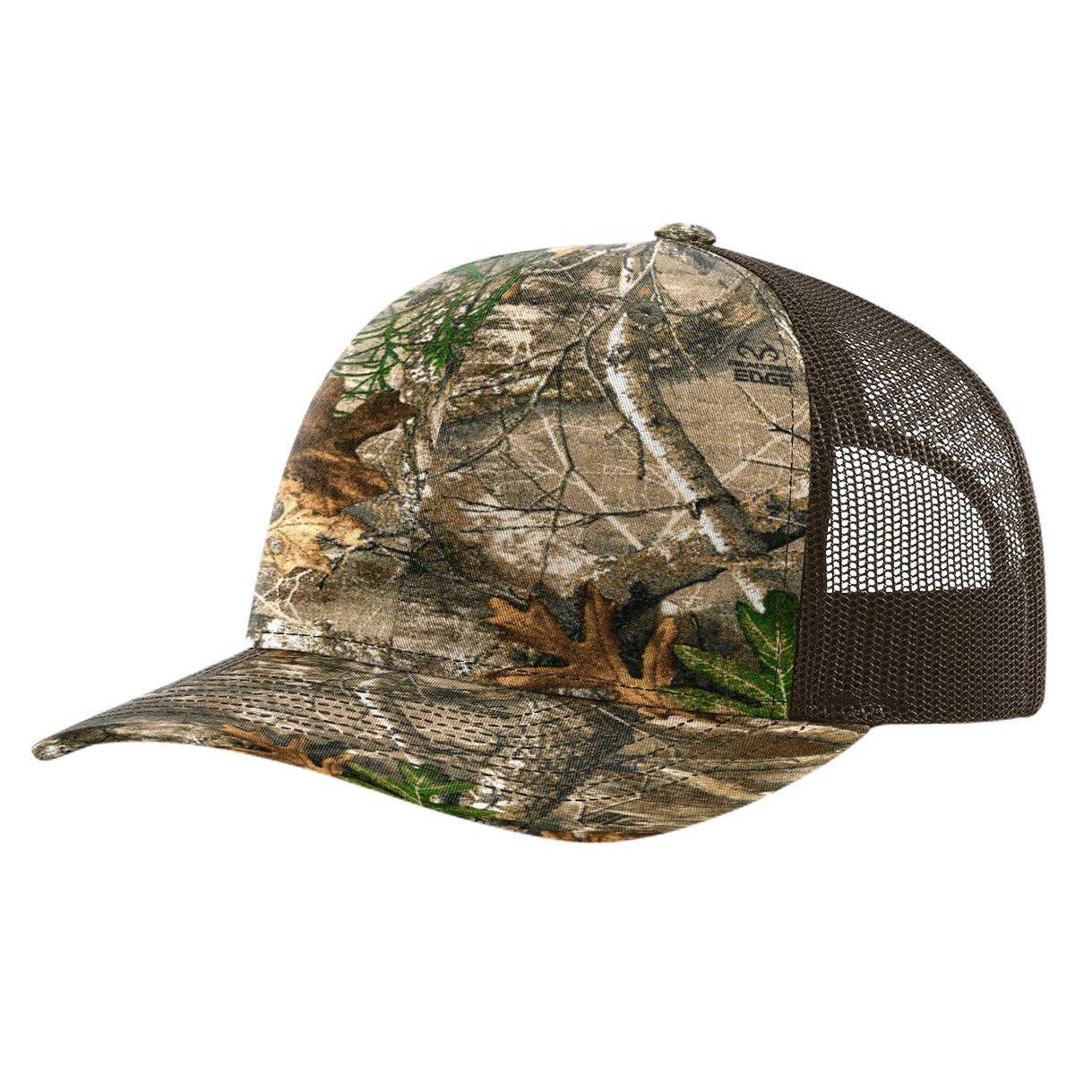 Richardson 112P Printed Trucker Hat Snapback Cap: Army Green Camo/Black