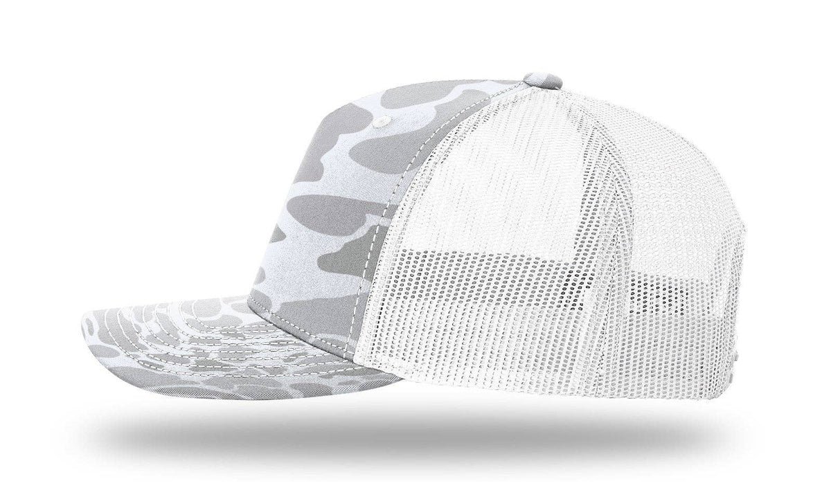 Richardson 112PFP Printed Five Panel Trucker Cap New Colors for 2025: Harvest Duck Camo/Light Tan