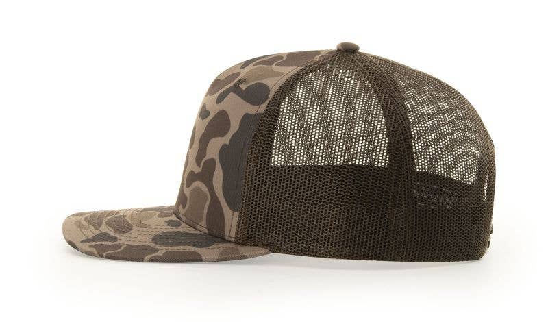 Richardson 112PFP Printed Five Panel Trucker - Duck Camo Colors: Bark Duck Camo/Brown