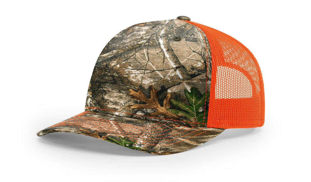 Richardson 112PFP Printed Five Panel Trucker Hat Camo Cap - 112 PFP: Realtree Edge/Blaze Orange