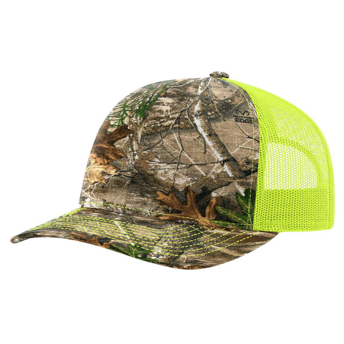 Richardson 112P Printed Trucker Hat Snapback Cap: Army Green Camo/Black