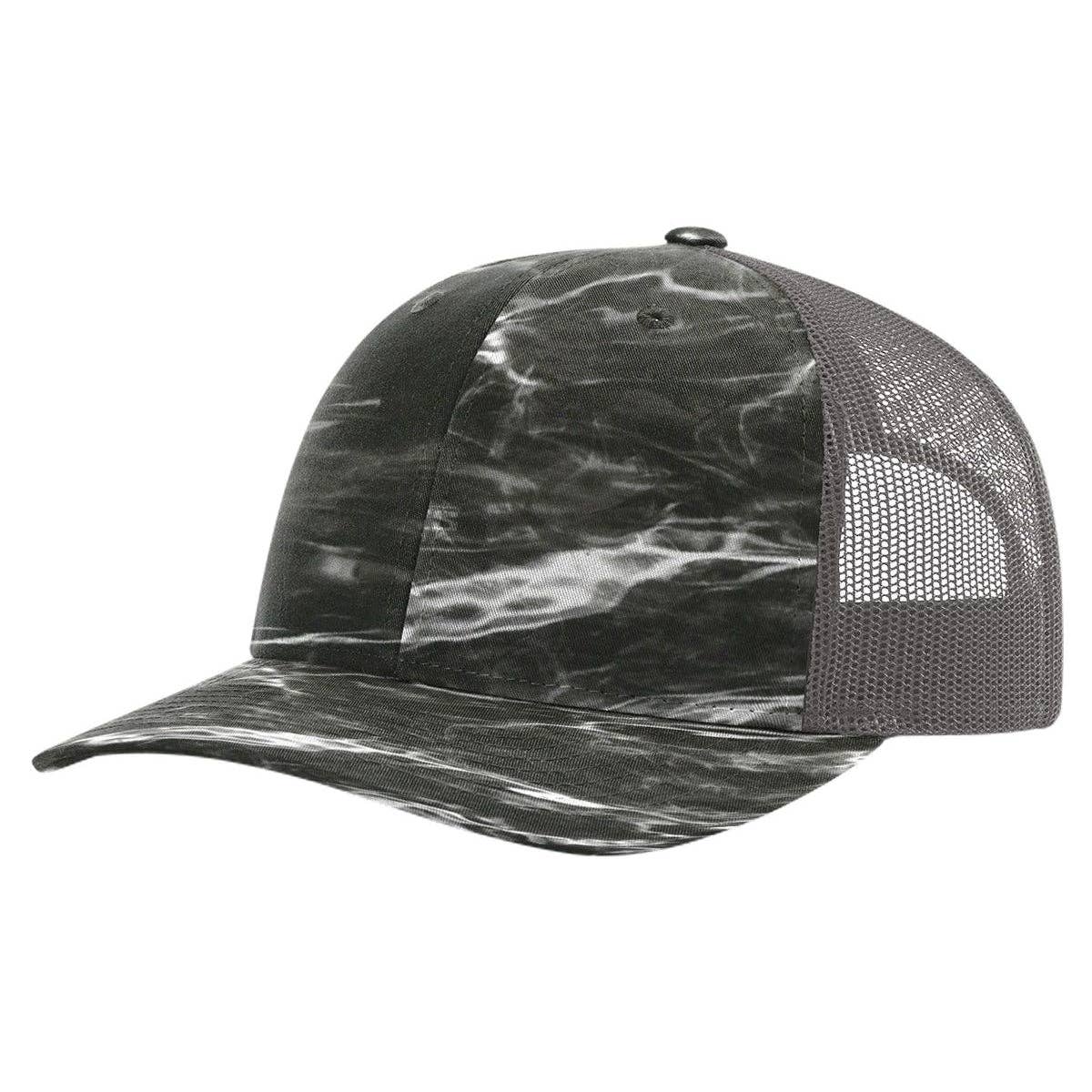 Richardson 112P Printed Trucker Hat Snapback Cap: Army Green Camo/Black