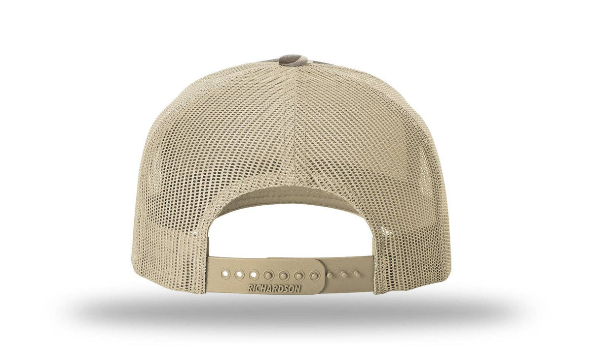 Richardson 112PFP Printed Five Panel Trucker Cap New Colors for 2025: Harvest Duck Camo/Light Tan