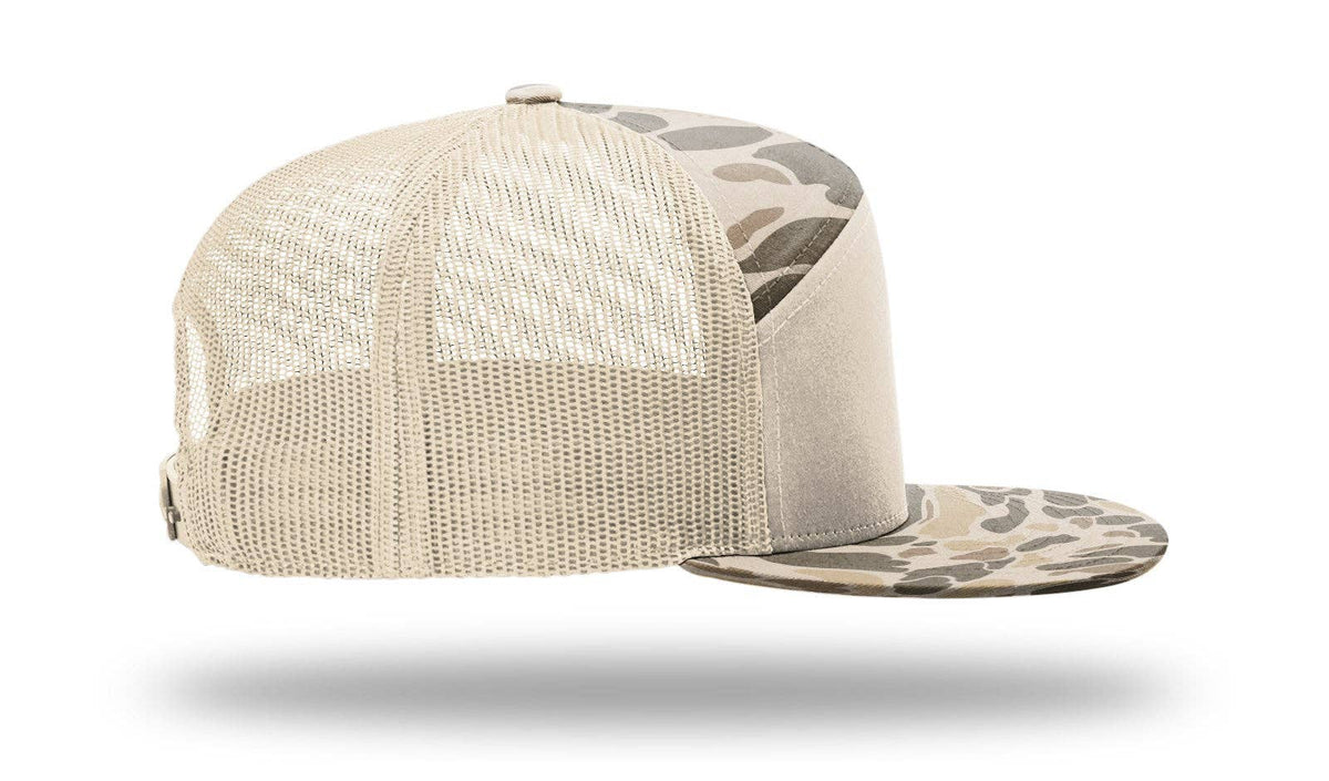 Richardson 168P Printed 7 Panel Trucker Hat: Realtree Advantage/Khaki
