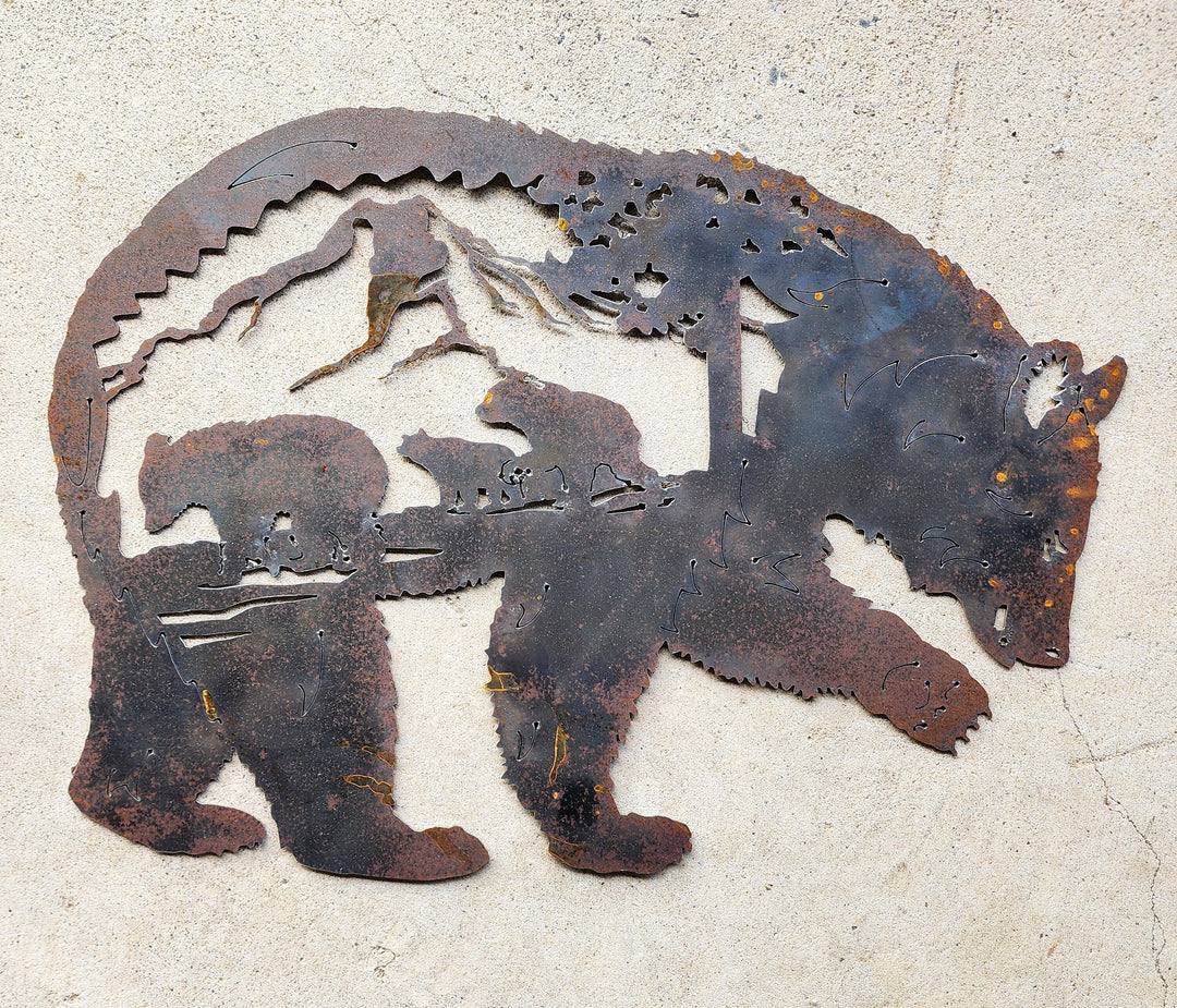 Metal Bear Silhouette with cubs