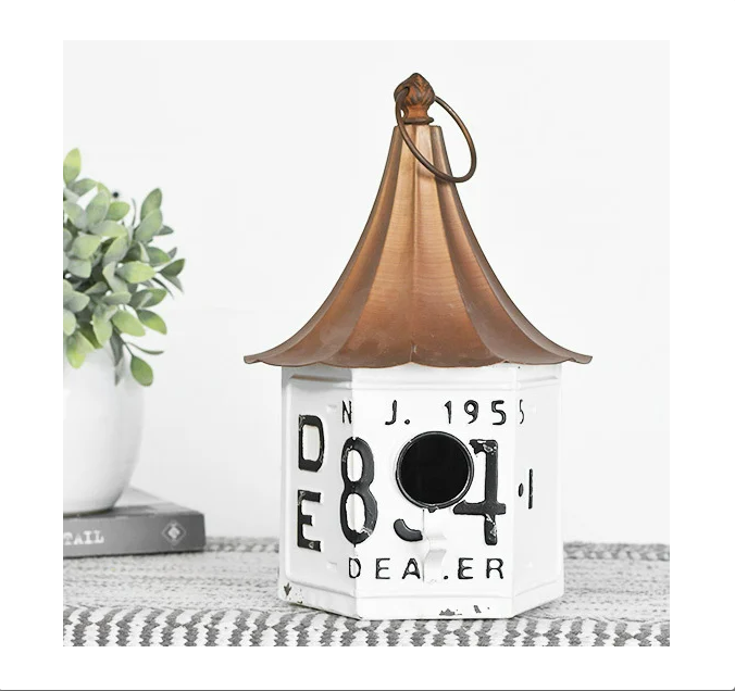 Copper and White License Birdhouse