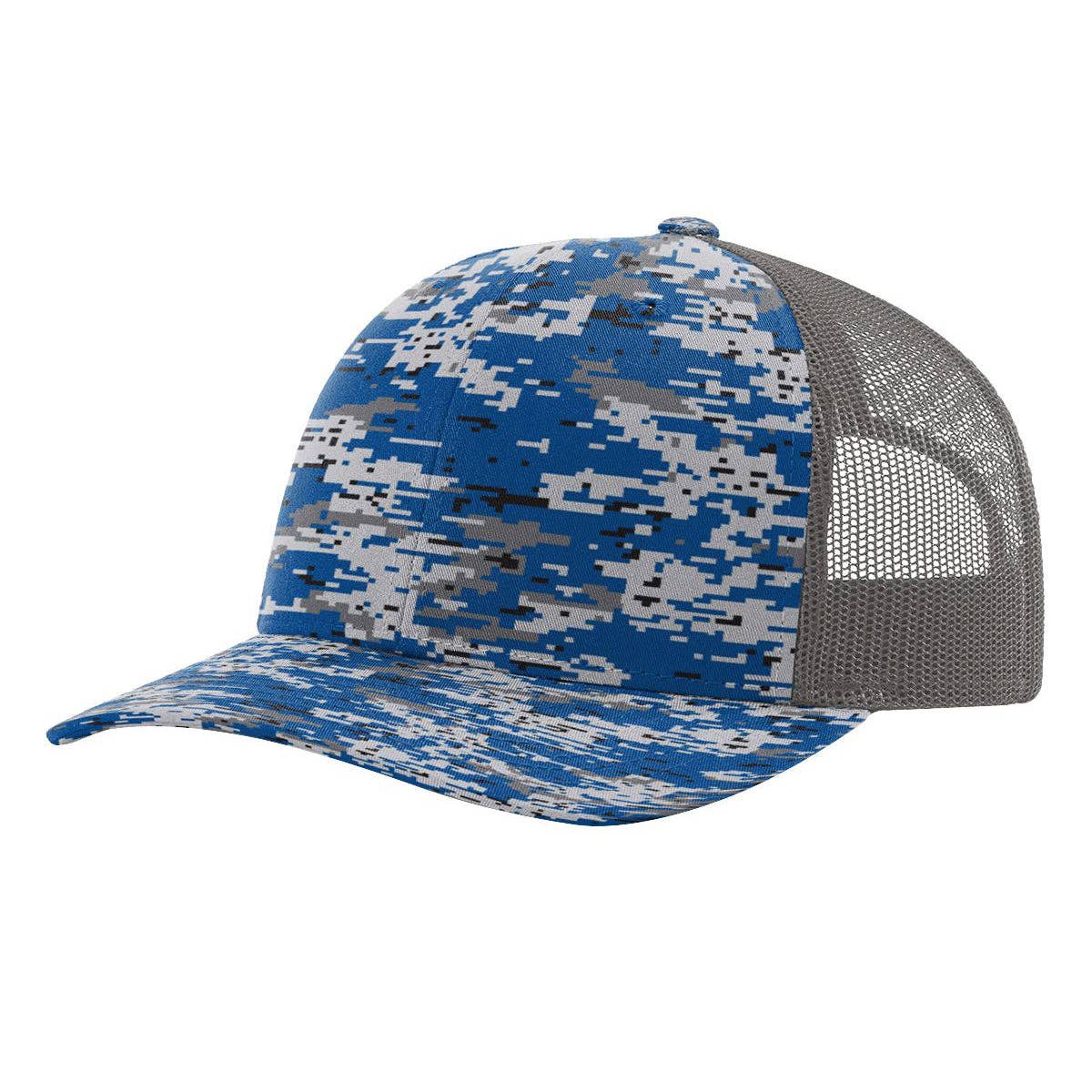 Richardson 112P Printed Trucker Hat Snapback Cap: Army Green Camo/Black