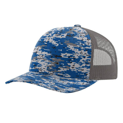 Richardson 112P Printed Trucker Hat Snapback Cap: Army Green Camo/Black