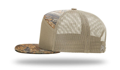 Richardson 168P Printed 7 Panel Trucker Hat: Realtree Advantage/Khaki