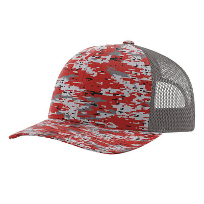 Richardson 112P Printed Trucker Hat Snapback Cap: Army Green Camo/Black