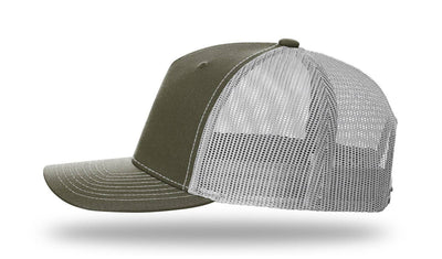 Richardson 112FP - 5-Panel Premium Trucker Snapback Hat: Heather Grey/Amber Gold
