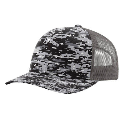 Richardson 112P Printed Trucker Hat Snapback Cap: Army Green Camo/Black