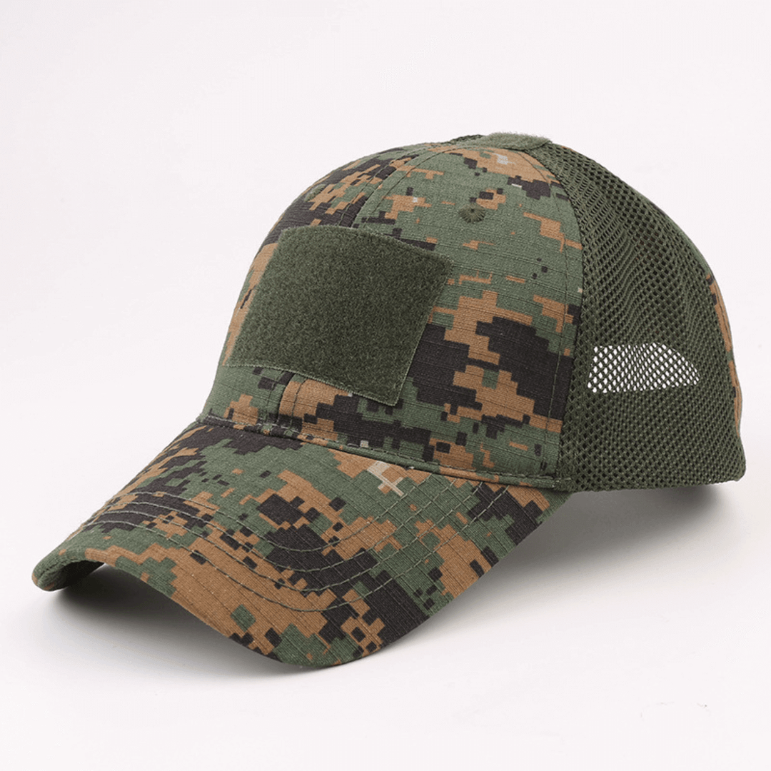 Army-Style  Outdoor Patch Hat with Adjustable Strap: Black Camo