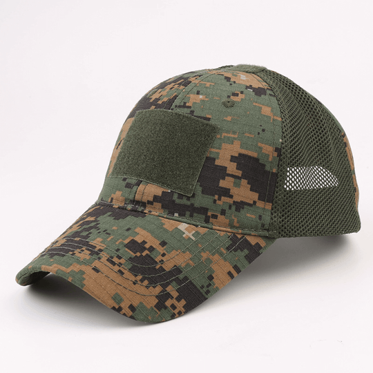 Army-Style  Outdoor Patch Hat with Adjustable Strap: Black Camo