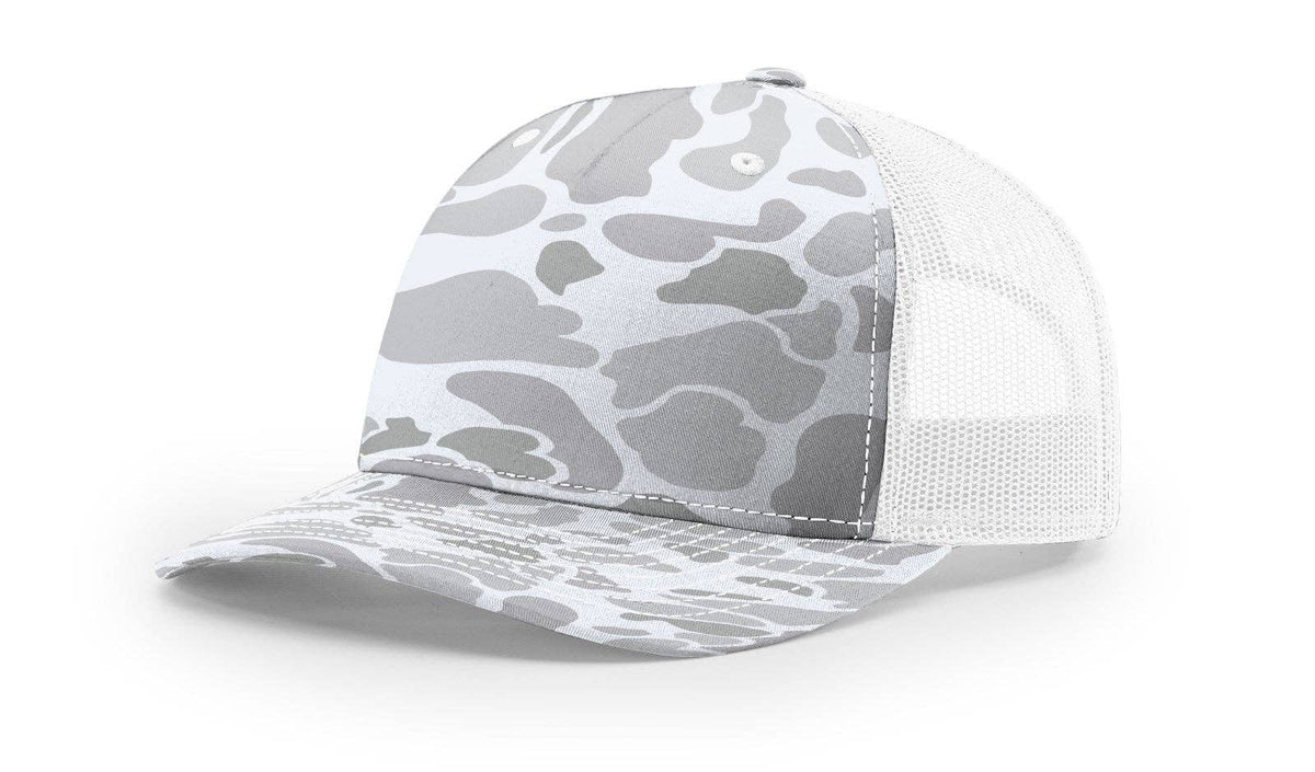 Richardson 112PFP Printed Five Panel Trucker Cap New Colors for 2025: Harvest Duck Camo/Light Tan