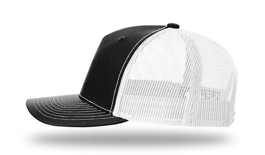 Richardson 112FP - 5-Panel Premium Trucker Snapback Hat: Black/White