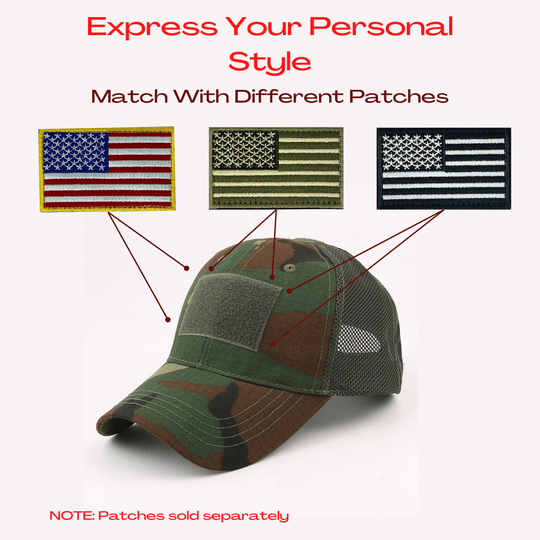 Army-Style  Outdoor Patch Hat with Adjustable Strap: Black Camo