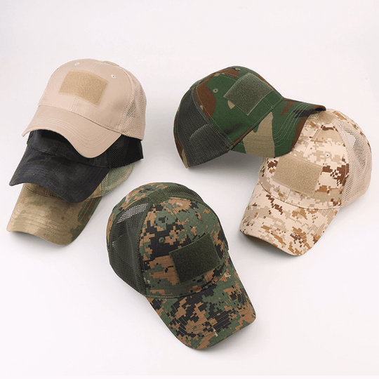 Army-Style  Outdoor Patch Hat with Adjustable Strap: Black Camo