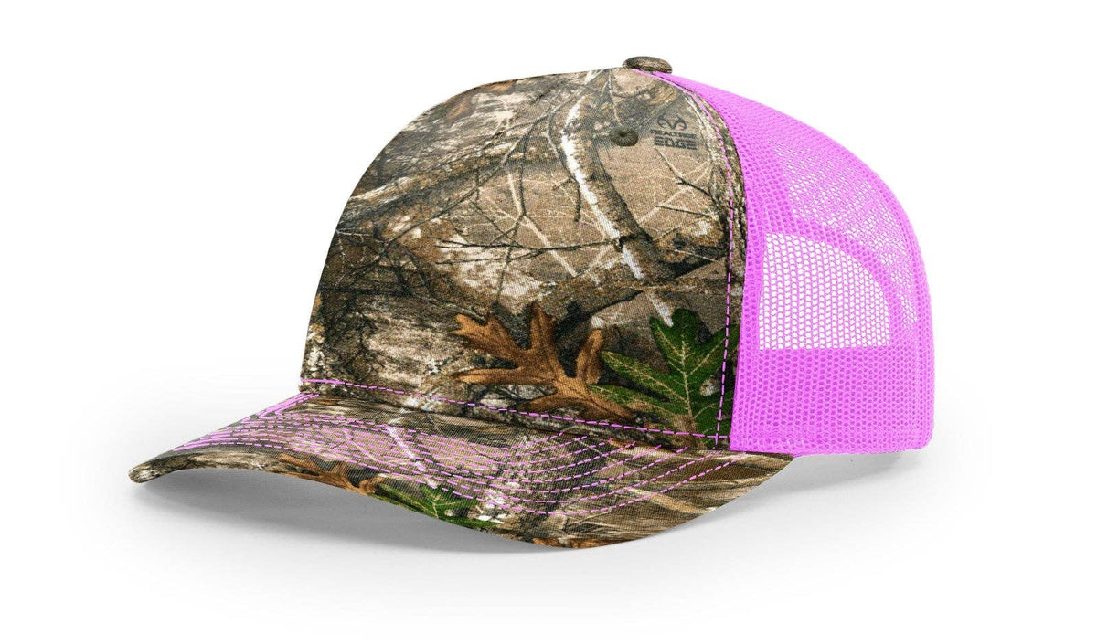 Richardson 112PFP Printed Five Panel Trucker Hat Camo Cap - 112 PFP: Realtree Edge/Blaze Orange