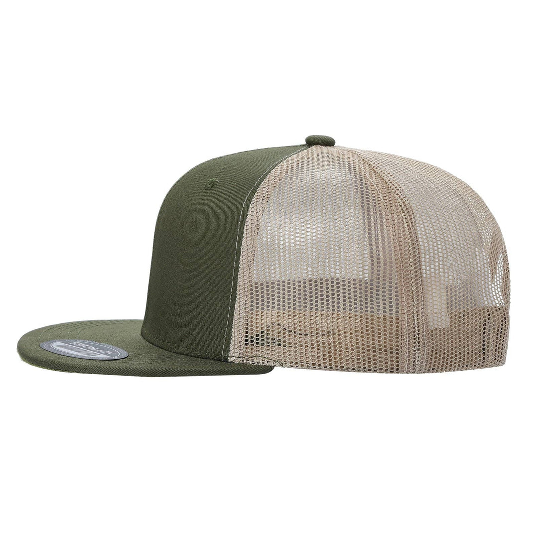 Unbranded 6-Panel Trucker Hat, Blank Flat Bill Mesh Cap: Brown/Khaki