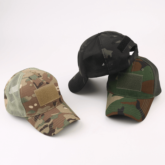 Army-Style  Outdoor Patch Hat with Adjustable Strap: Black Camo