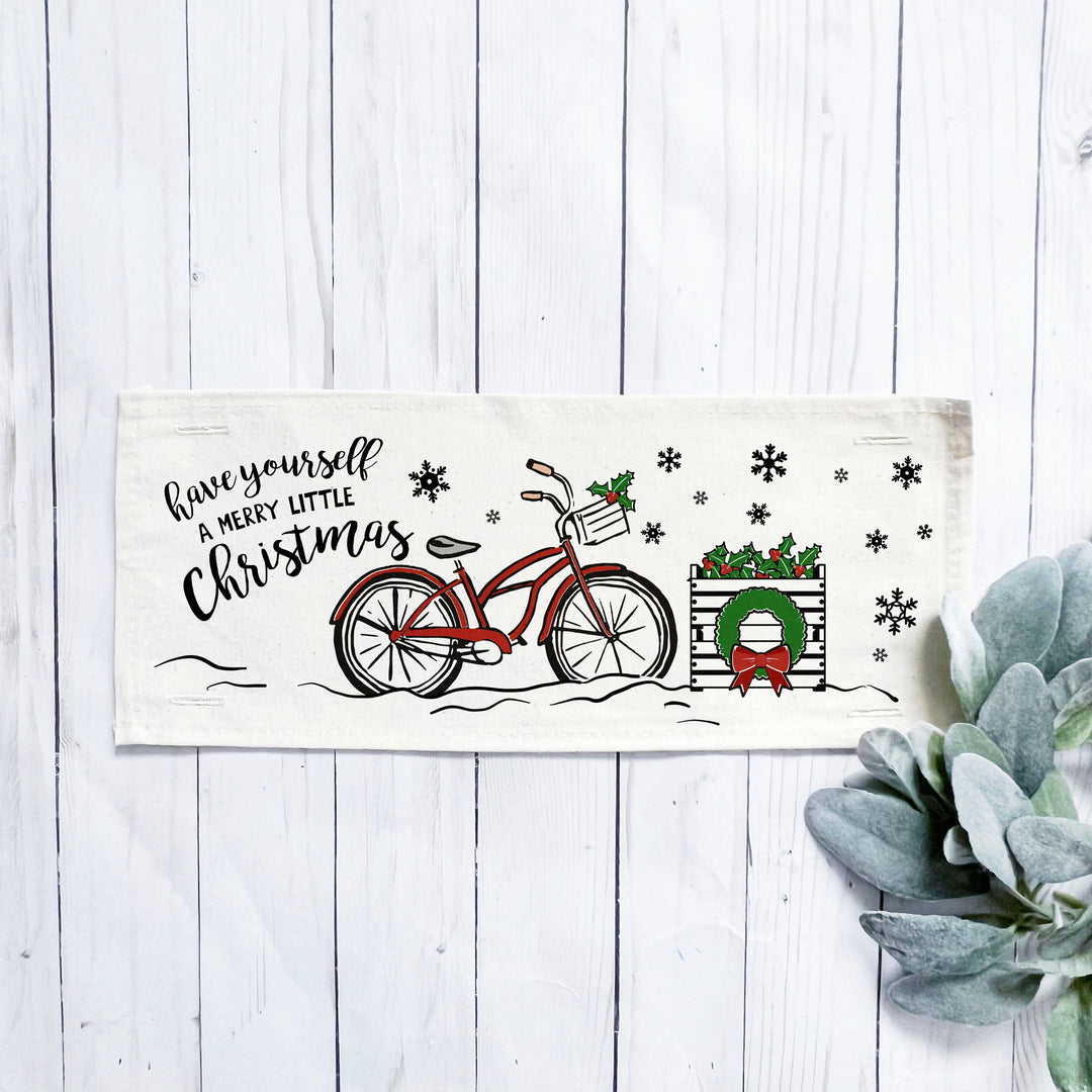 PANEL ONLY: Vintage Christmas Snow Winter CHRISTMAS BIKE