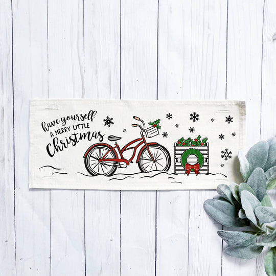 PANEL ONLY: Vintage Christmas Snow Winter CHRISTMAS BIKE