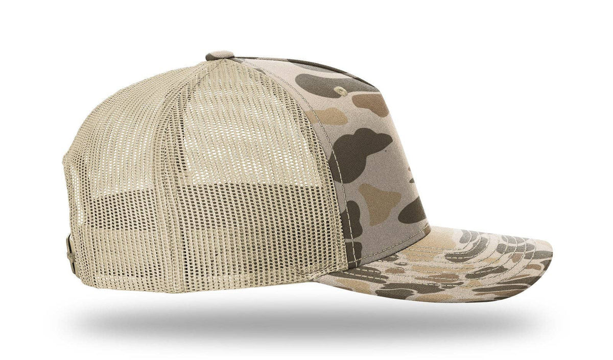 Richardson 112PFP Printed Five Panel Trucker Cap New Colors for 2025: Harvest Duck Camo/Light Tan