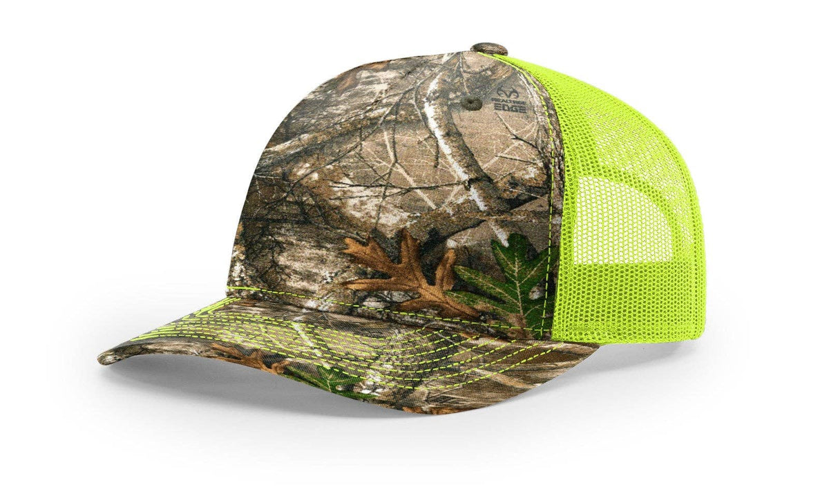 Richardson 112PFP Printed Five Panel Trucker Hat Camo Cap - 112 PFP: Realtree Edge/Blaze Orange