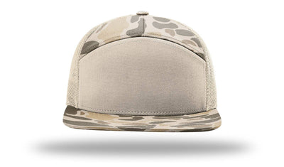 Richardson 168P Printed 7 Panel Trucker Hat: Realtree Advantage/Khaki
