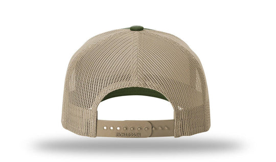 Richardson 112FP - 5-Panel Premium Trucker Snapback Hat: Heather Grey/Amber Gold