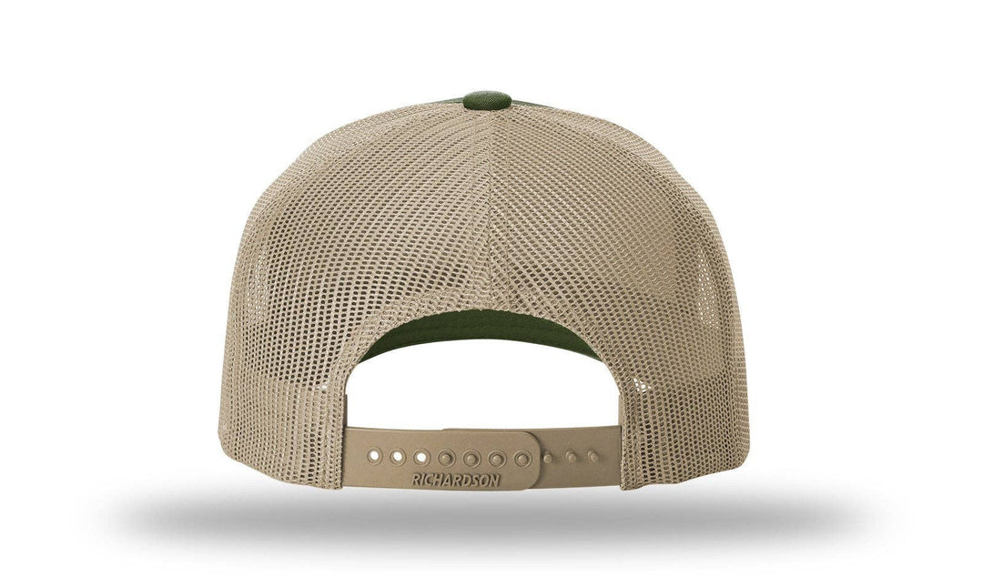 Richardson 112FP - 5-Panel Premium Trucker Snapback Hat: Army Olive/Tan