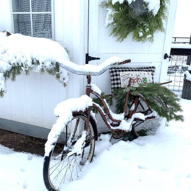 PANEL ONLY: Vintage Christmas Snow Winter CHRISTMAS BIKE