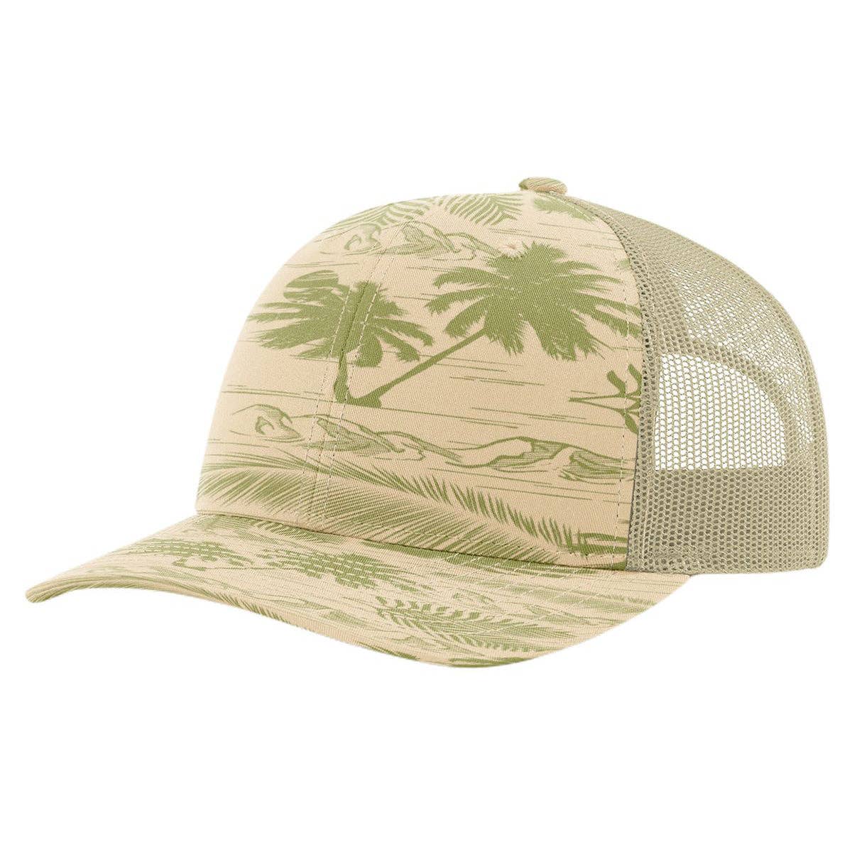 Richardson 112P Printed Trucker Hat Snapback Cap: Army Green Camo/Black
