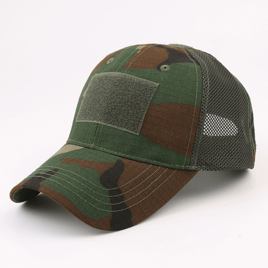 Army-Style  Outdoor Patch Hat with Adjustable Strap: Black Camo