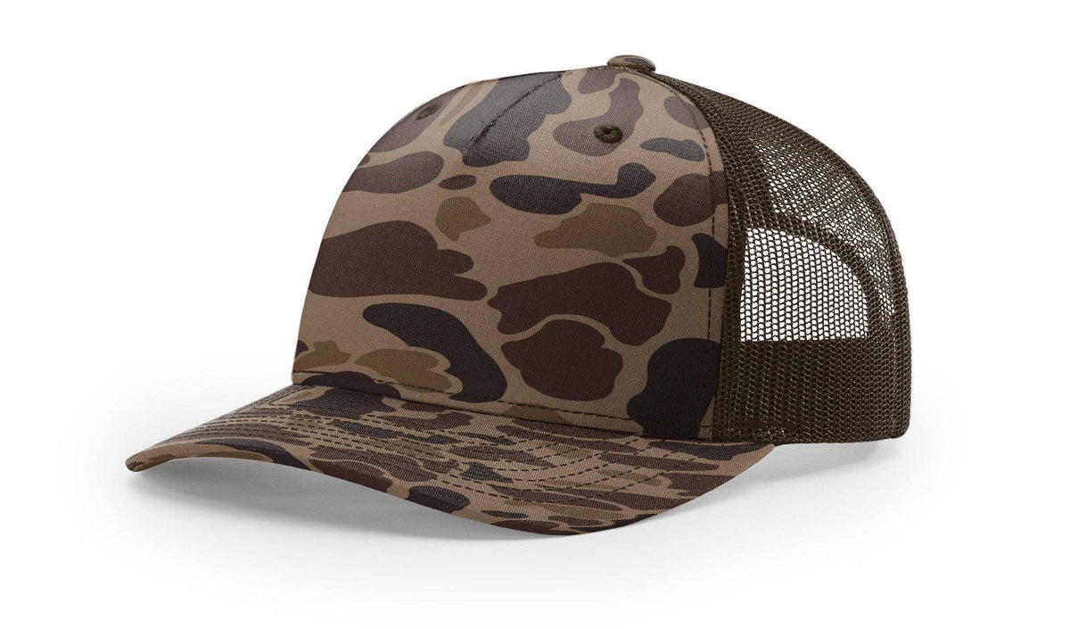 Richardson 112PFP Printed Five Panel Trucker - Duck Camo Colors: Bark Duck Camo/Brown