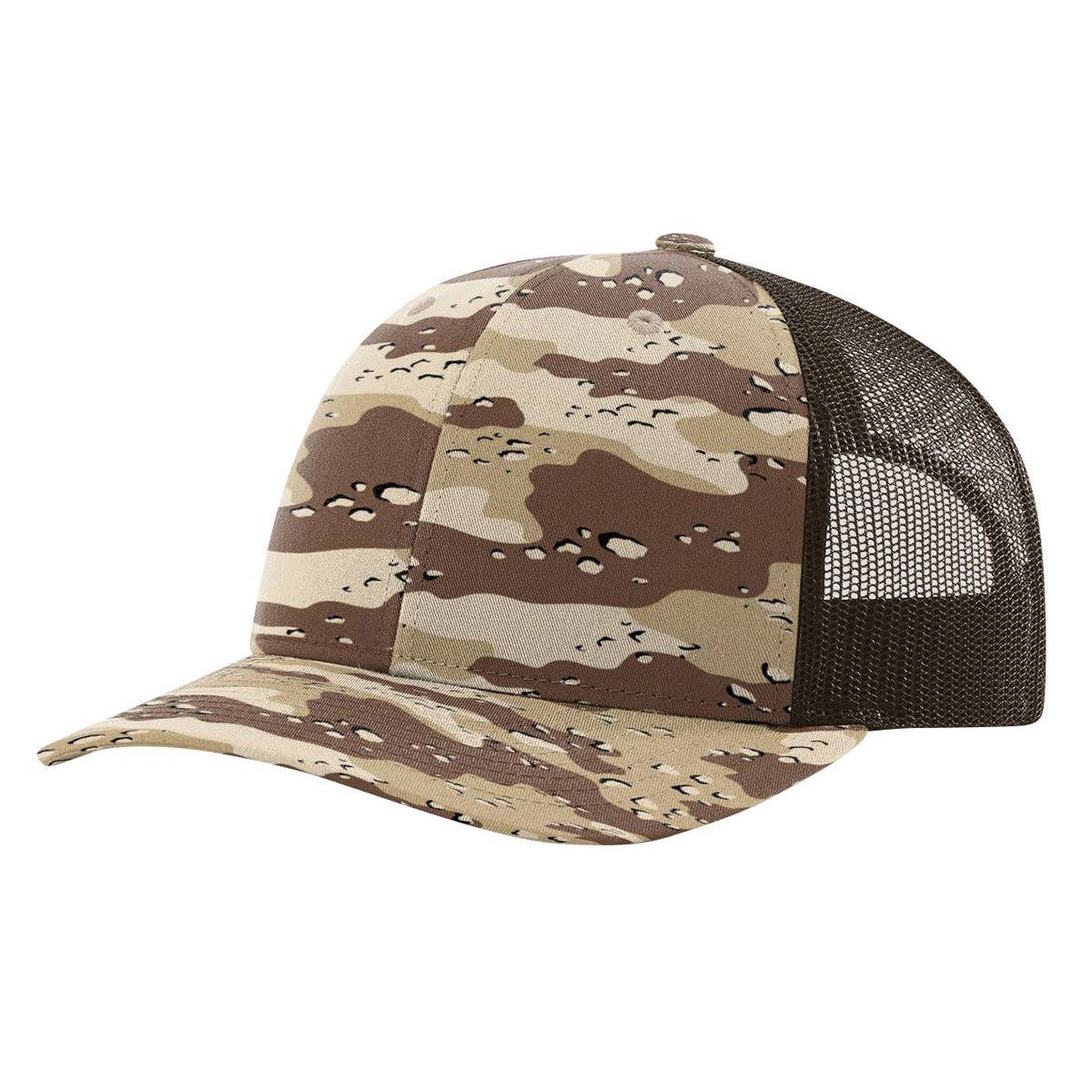 Richardson 112P Printed Trucker Hat Snapback Cap: Army Green Camo/Black