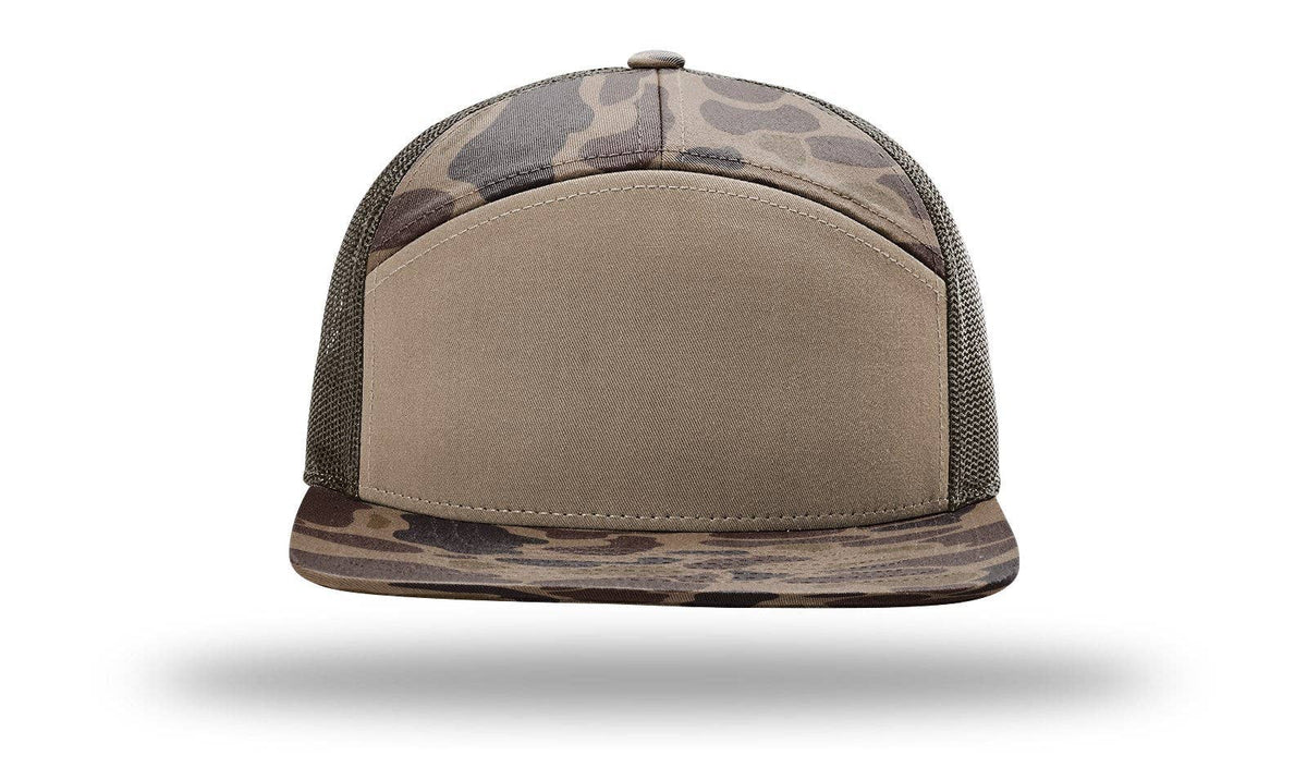 Richardson 168P Printed 7 Panel Trucker Hat: Realtree Advantage/Khaki