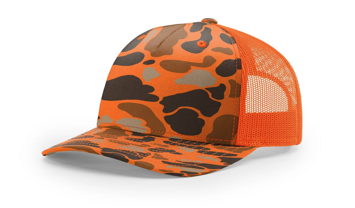 Richardson 112PFP Printed Five Panel Trucker Hat Camo Cap - 112 PFP: Realtree Edge/Blaze Orange