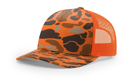Richardson 112PFP Printed Five Panel Trucker Hat Camo Cap - 112 PFP: Realtree Edge/Blaze Orange