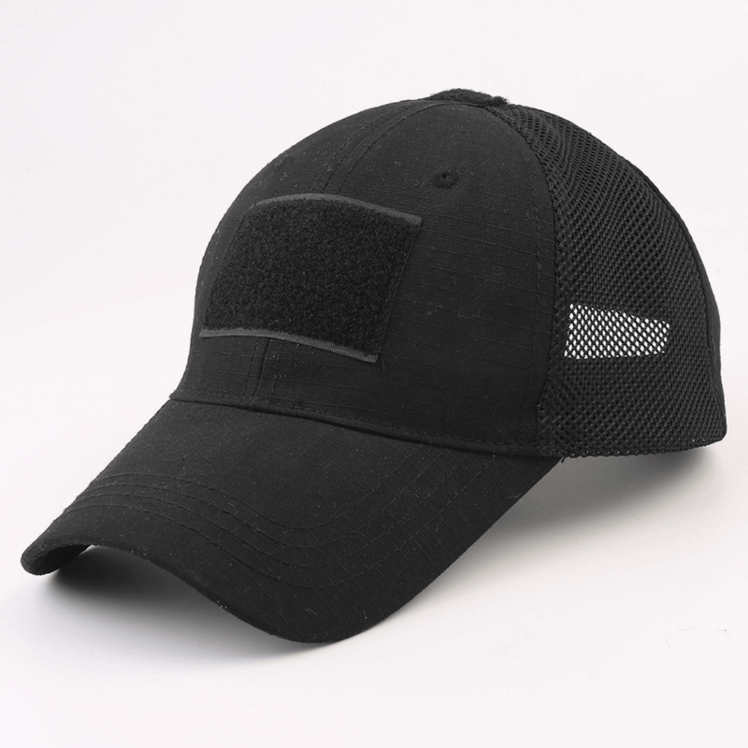 Army-Style  Outdoor Patch Hat with Adjustable Strap: Black Camo