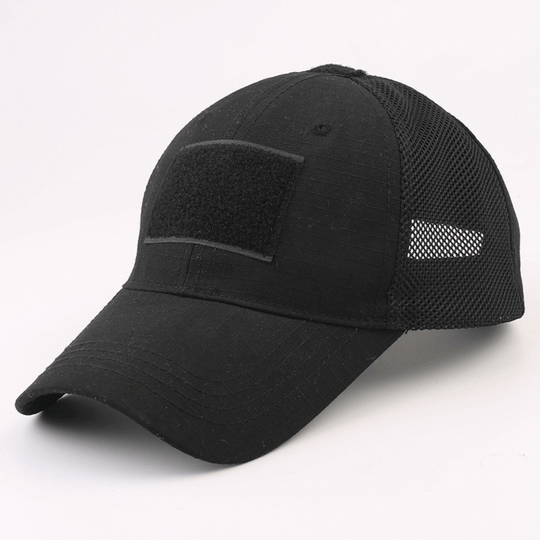 Army-Style  Outdoor Patch Hat with Adjustable Strap: Black Camo