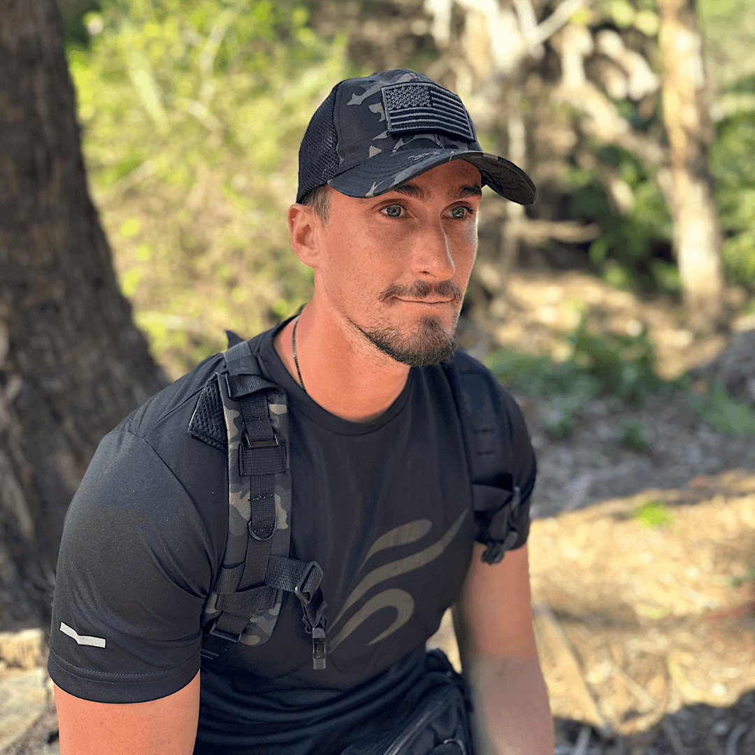 Army-Style  Outdoor Patch Hat with Adjustable Strap: Black
