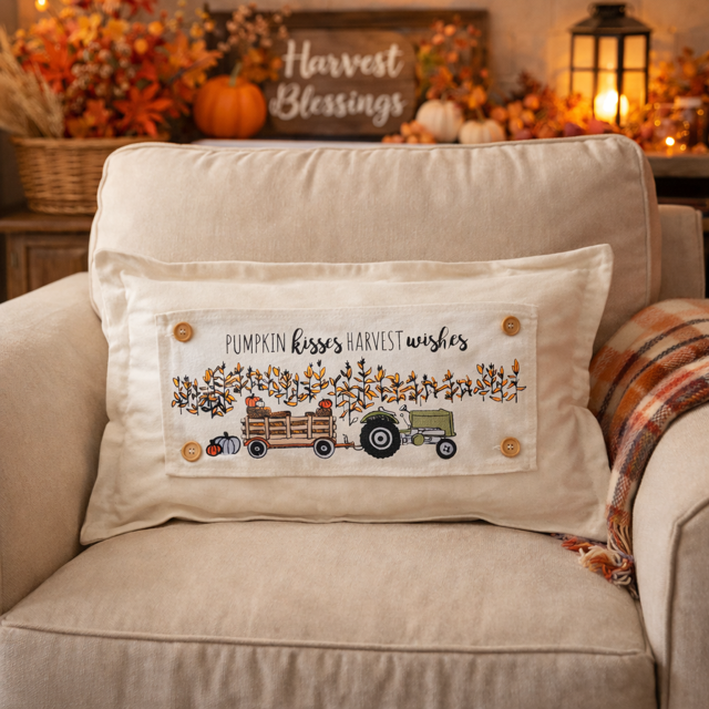 PANEL ONLY: Fall Autumn, pumpkins, cornstalks, field TRACTOR