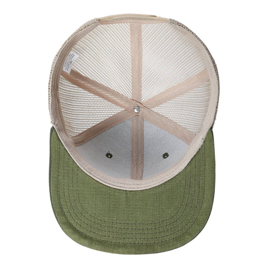 6-Panel Trucker Hat, Blank Flat Bill Mesh Cap: Olive/Khaki